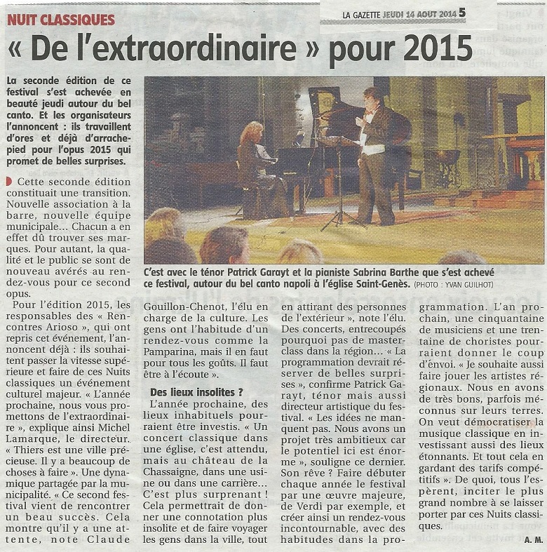 La Gazette de Thiers du 14 août 2014