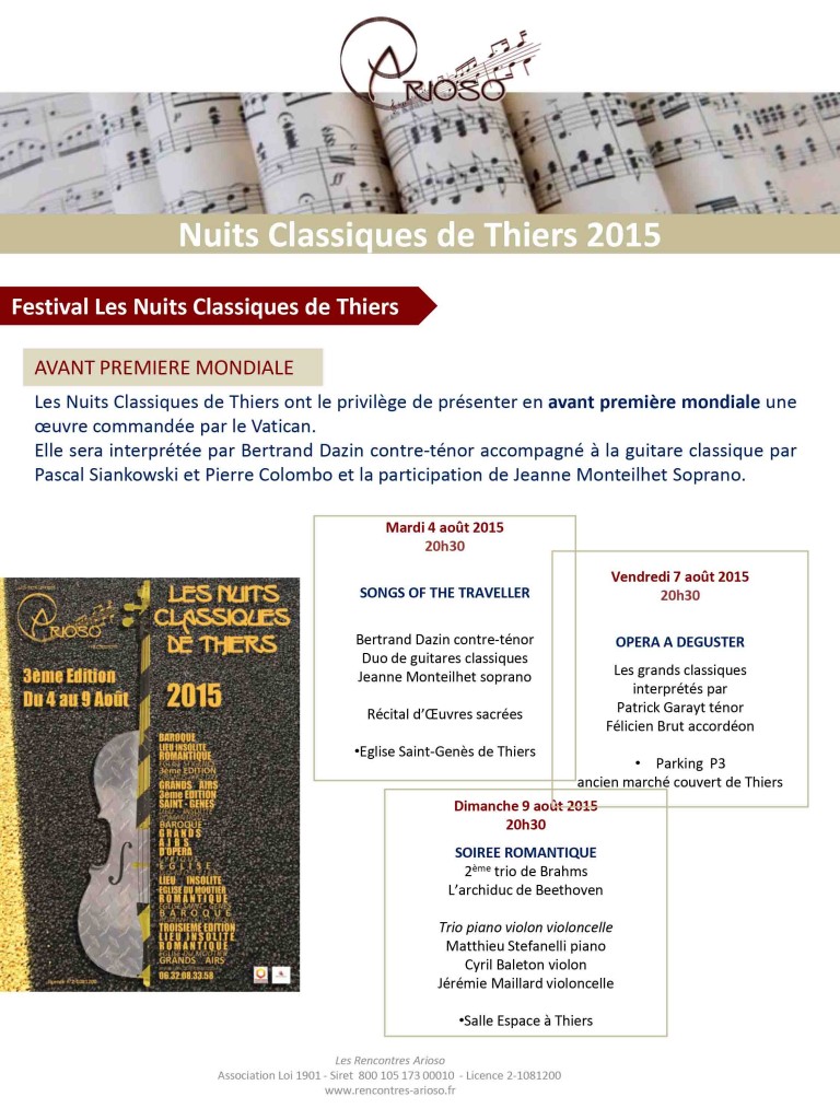 programme du festival "Les Nuits Classiques de Thiers 2015"
