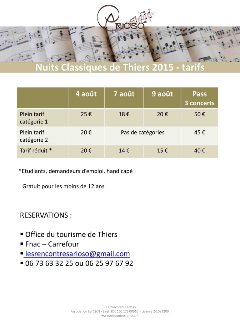 programme du festival "Les Nuits Classiques de Thiers 2015"
